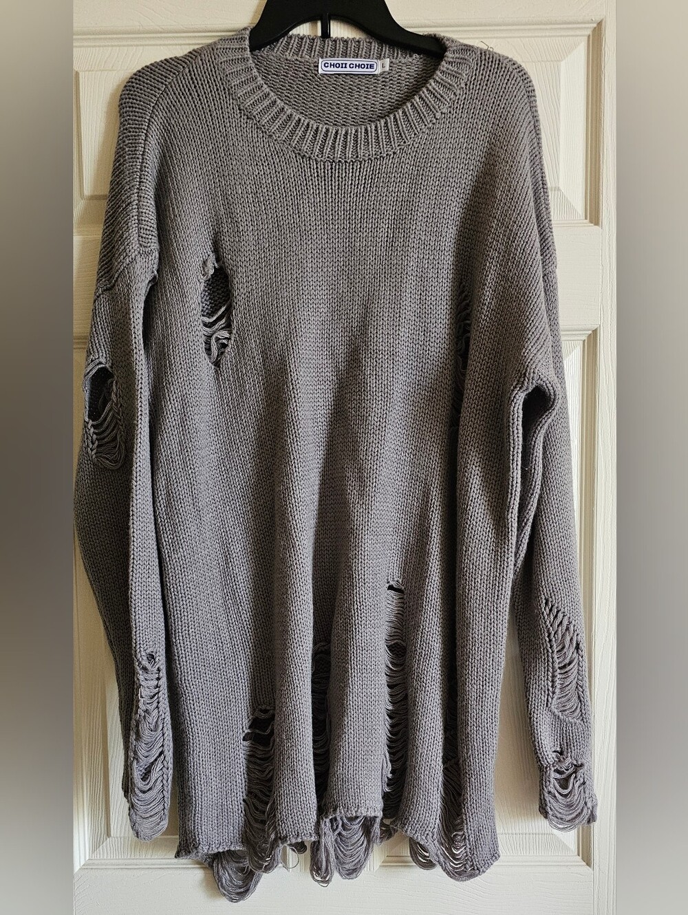 Distressed Crewneck Sweater - Gray